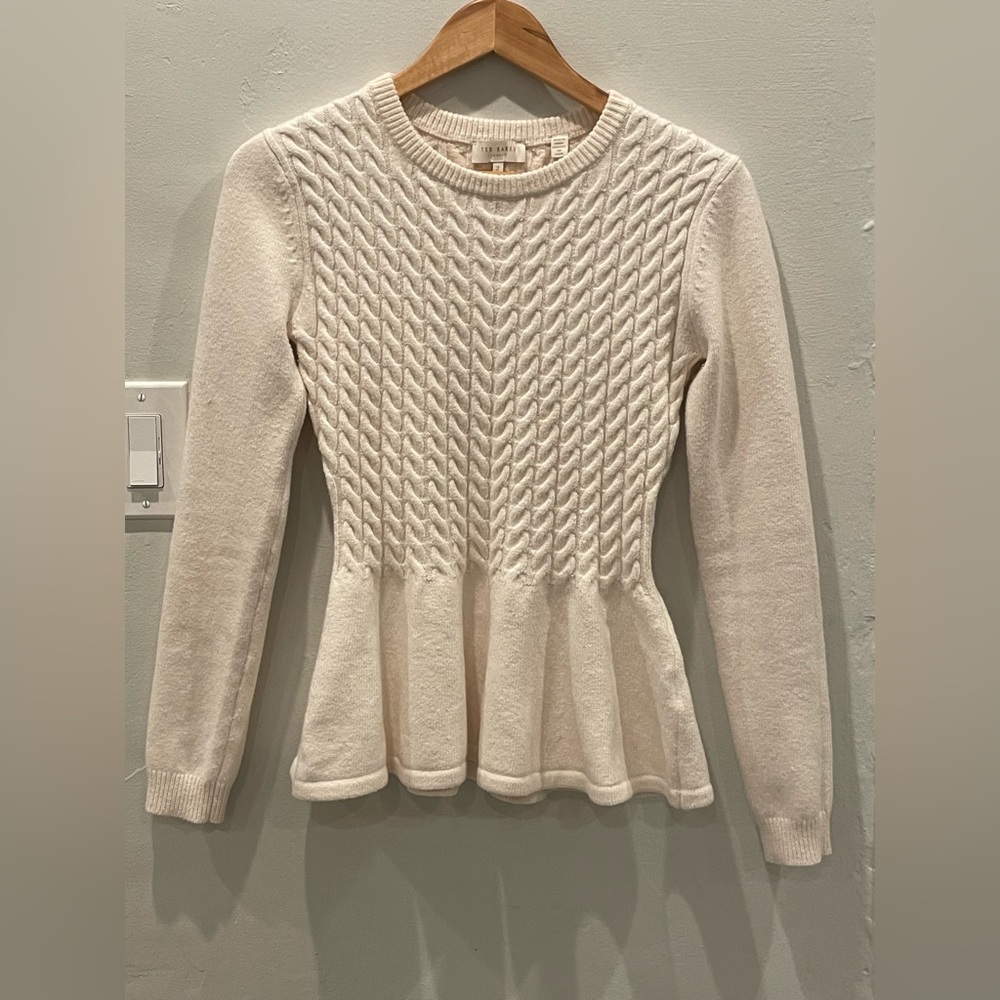 Ted Baker Peplum Cream Knit Sweater
